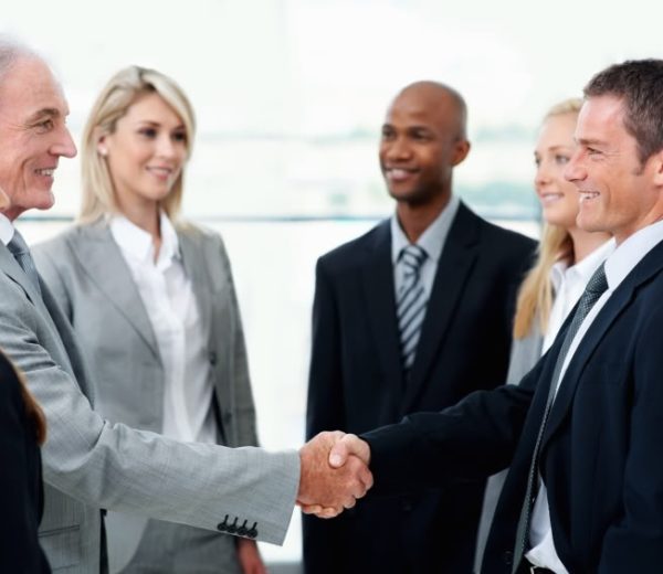 Senior business man handshaking with partner after striking a deal